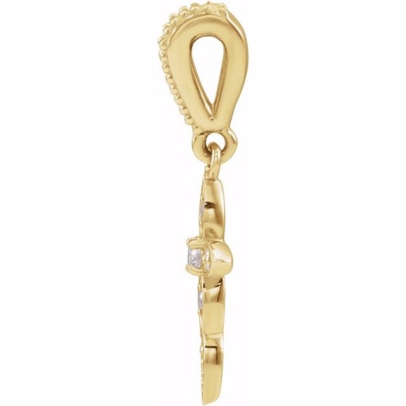 14K Yellow Diamond Petite Vintage Cross Pendant - Picture 2 of 2